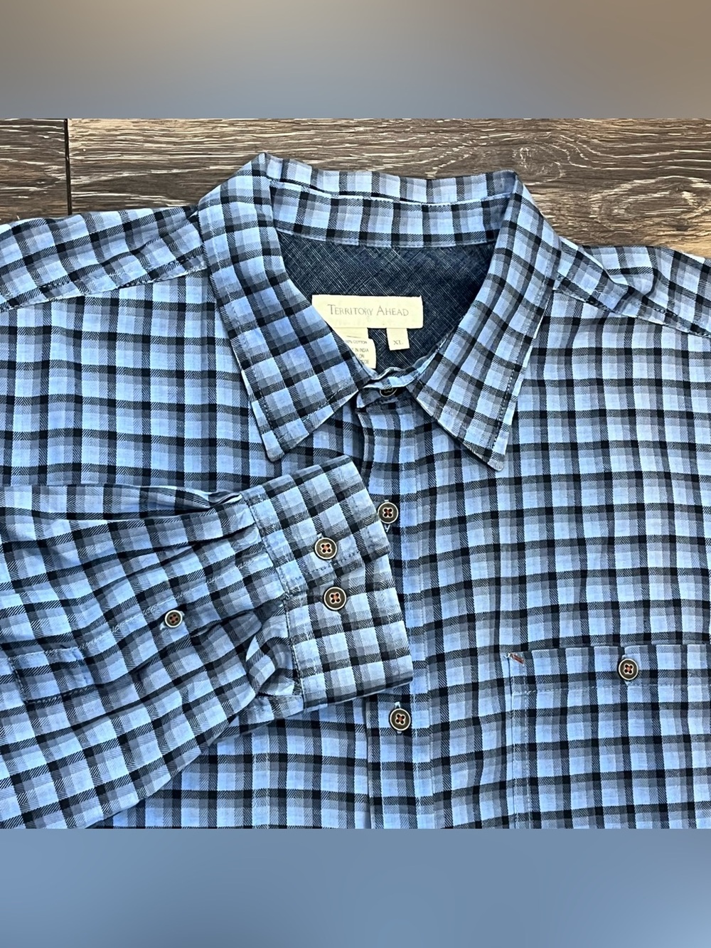 The Territory Ahead Blue Plaid Long Sleeve Button Down Shirt Mens XL 100% Cotton